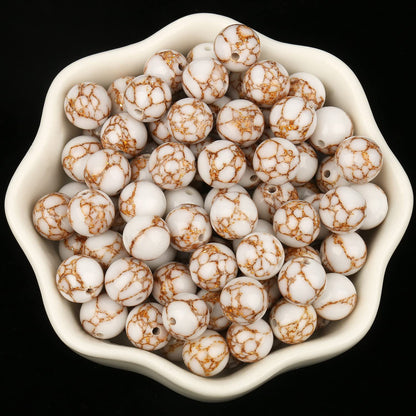 NITOPUPU 10mm 37pcs White Howlite Spun Gold Natural Stone Beads for Jewelry Making Supplies, Round Crystal Beads for Bracelets Necklace DIY Crafts