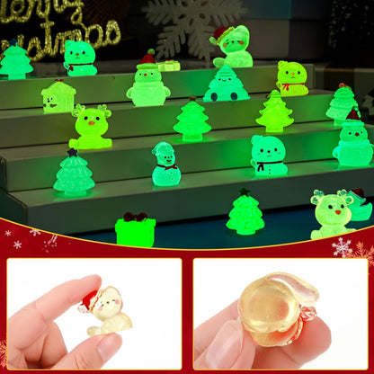Jansun Mini Christmas Luminous Figurines, 45pcs Christmas Resin Snowman Christmas Tree Gift Box Gingerbread Man Glow in The Dark Decorations for DIY Crafts Xmas Party Gifts Garden Dollhouse Decor