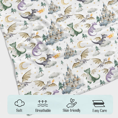 EyMzcod Baby Boy Girl Blankets Dragon Tale Castle, Watercolor Green Moon Clouds Stars Tree Soft Lightweight Nursery Receiving Swaddle, Flannel Newborn Infant Toddler Crib Bedding Kids Gift 30 x 40