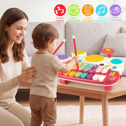 3 in 1 Musical Toys for Toddlers 1-3 Piano Xylophone Drum Set Toys for 1 2 3 Year Old Girls Birthday Music Instruments Baby Learning Developmental Sensory Toys Toddler Toys Age 1-2 2-3