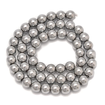 jodaying 10mm Silver Plated Hematite Smooth Round Natural Gematone Loose Beads for Jewelry Making DIY Findings 1 Strand 15"