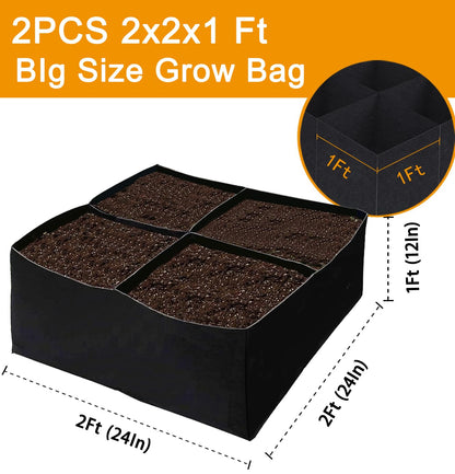 OllarKt 2 PCS Grow Bags, Fabric Raised Garden Bed for Vegetable Herbs Gardening, 28.5 Gallon Fabric Planting Bags Pots Indoor Outdoor, 2x2x1ft