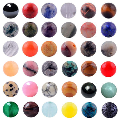 Natural Stone Beads 100pcs Round Genuine Real Stone Beading Loose Gemstones Hole Size 1mm DIY Smooth Bead for Bracelet Necklace Earrings Jewelry Making (Natural Stone Beads Multicolor, 10mm)