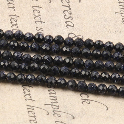 Song Xi 120pcs 3mm Natural Blue Sandstone Gemstone Beads Faceted Round Loose Stone Beads for Jewelry Making (1 Strand)