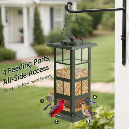 Wildpark Wild Bird Feeders for Outdoors - Small Metal Hanging 4 Port Bird Feeder with Drainage Holes, Easy to Fill Weatherproof Design - Attracts Cardinals, Blue Jays & More
