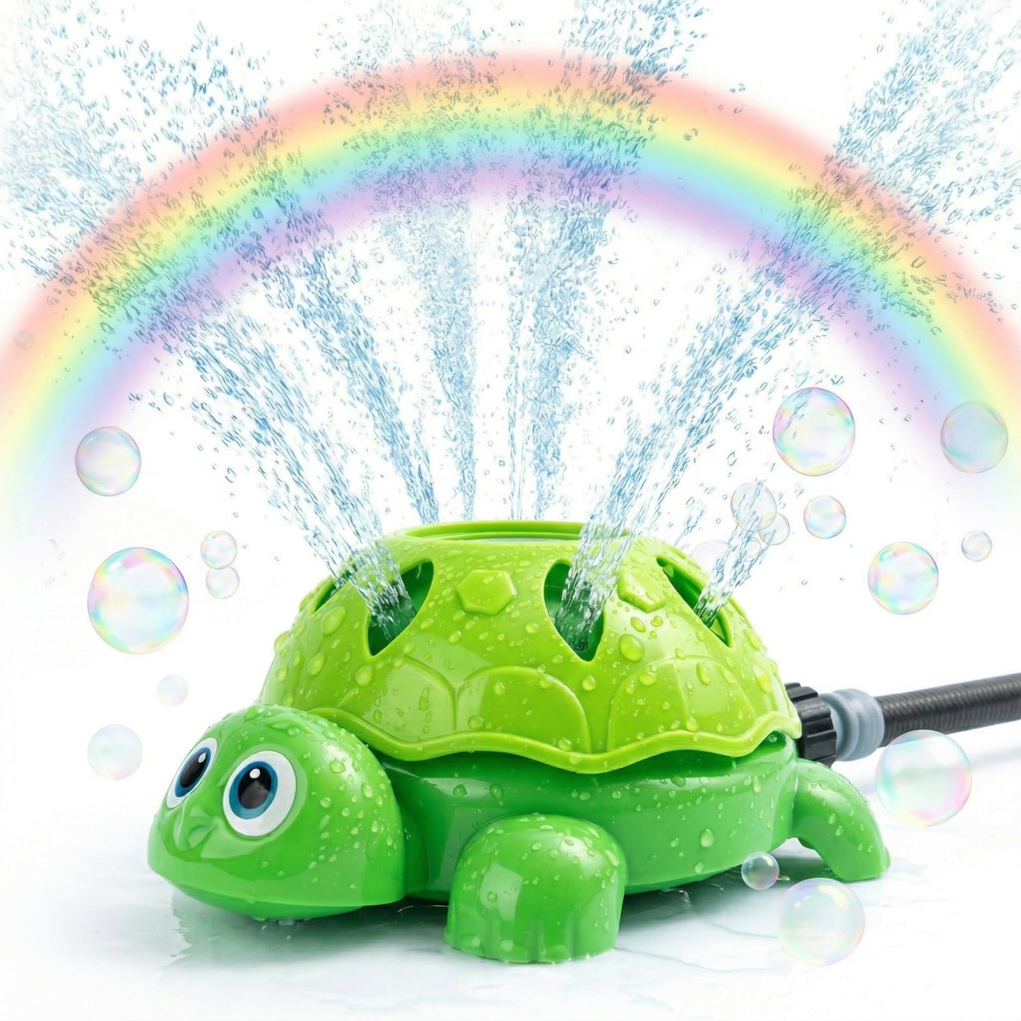 TOY Life 2-in-1 Turtle Sprinkler for Kids with Bubble Machine – Kids Water Sprinkler for Yard, Outdoor Water Toys for Kids Ages 3-5 4-8, Rotating Backyard Sprinkler Toy for Outdoor Summer Water Play