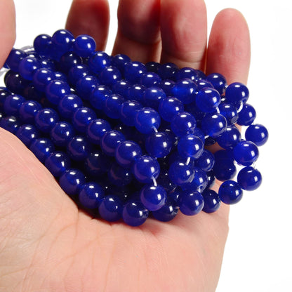 jodaying 10mm Sapphire Blue Dyed Jade Smooth Round Natural Gematone Loose Beads for Jewelry Making DIY Findings 1 Strand 15"