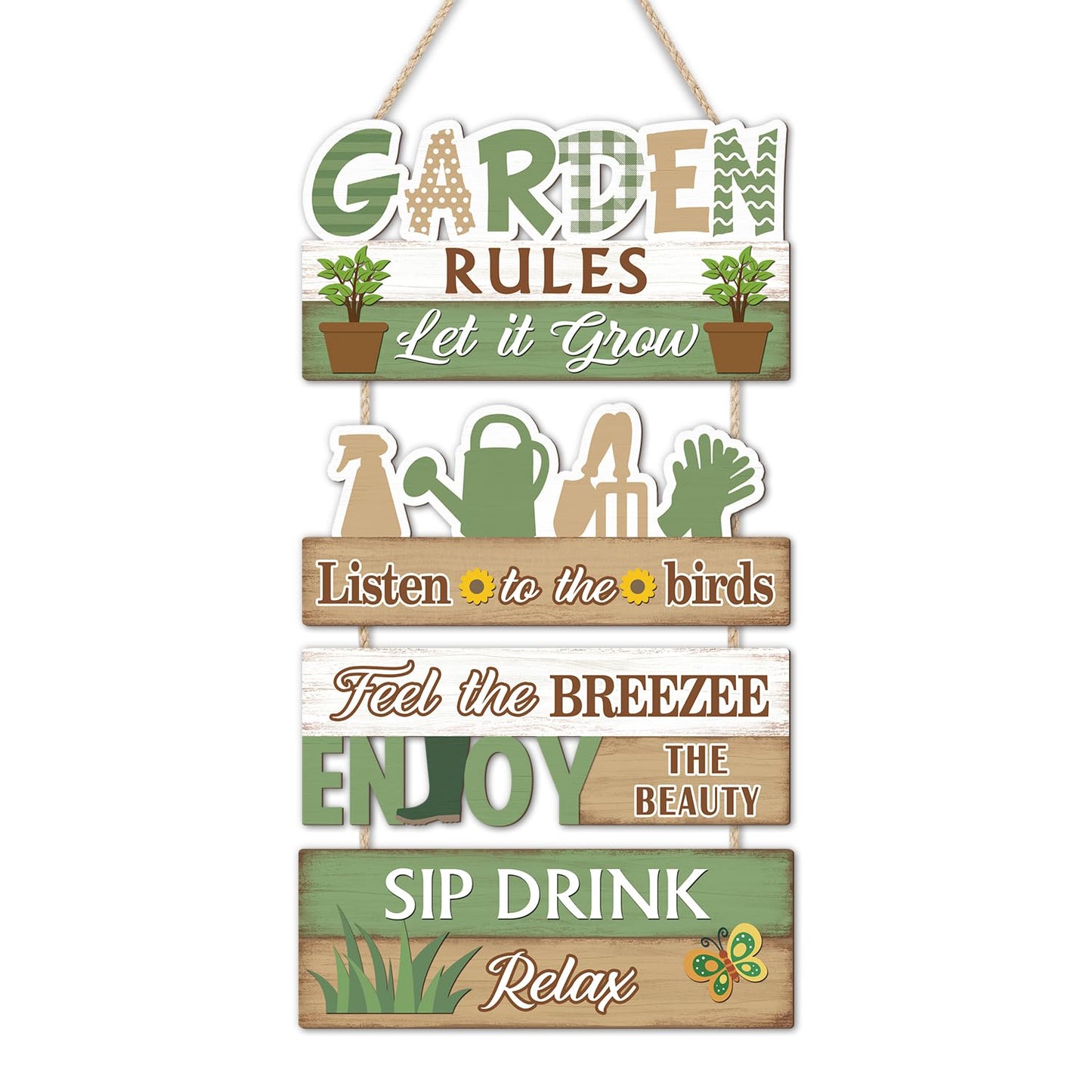 IARTTOP Garden Rules Hanging Sign Let It Grow Wooden Plaque Garden Home Decor Farmhouse Welcome Door Signs for Porch Yard Gardening Shed Decorations 10x18.4Inch Gifts for Plant Lovers
