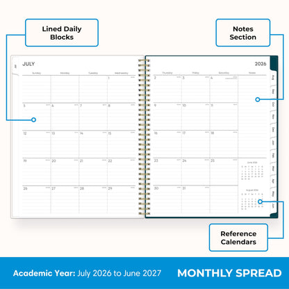 Blue Sky 2026-2027 Weekly and Monthly Academic Year Planner Calendar, July 2026 - June 2027, 8.5" x 11", Flexible Cover, Wirebound, Storage Pocket, Laminated Tabs, Greta
