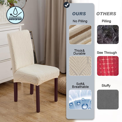 YUEANG Chair Covers for Dining Chairs,100% Waterproof Dining Chair Covers Set of 4,Removable Stretch Parsons Slip,Washable Seat Protector for Kitchen Beige