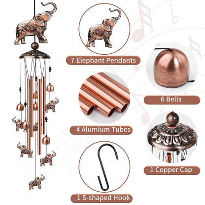 Nowpis 35 Inch Elephant Wind Chime, Handmade Large Metal Animal Figurine Windchimes for Garden Decor, Deep Soothing Bass Tones Wind Chimes for Outside, Memorial Gifts for Patio, Yard, Porch