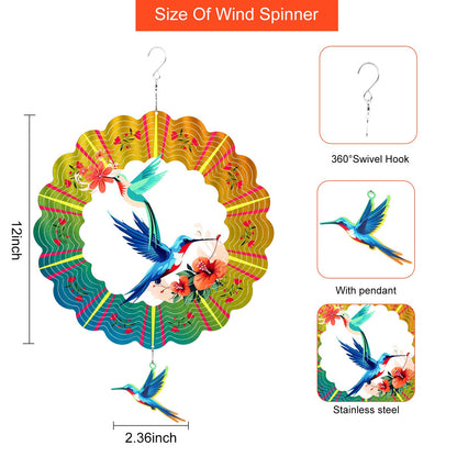 Hummingbird Metal Wind Spinners, Hummingbird Gifts for Mothers Day Women Mom Grandma Wife Men, 12 inch 3D Stainless Steel Hanging Wind Spinner for Outdoor Indoor Yard Art Garden Christmas Decorations