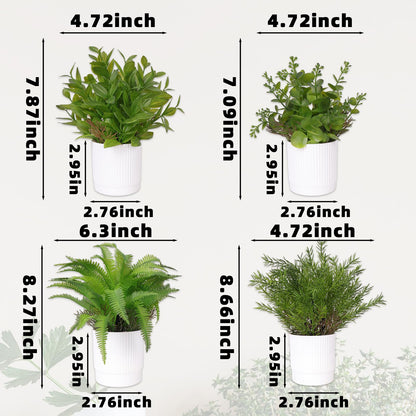 Abzo 4 Pack Fake Plants Mini Artificial Plants Faux Greenery for Home Decor Indoor Office Table Room Farmhouse Bathroom Decor
