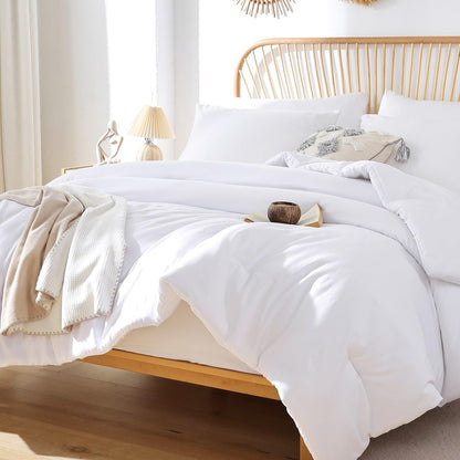 ROSGONIA White Queen Comforter Set, 3pcs(1 Boho White Comforter & 2 Pillowcases) All Season Soft Bedding Lightweight Bedspread Blanket Quilt