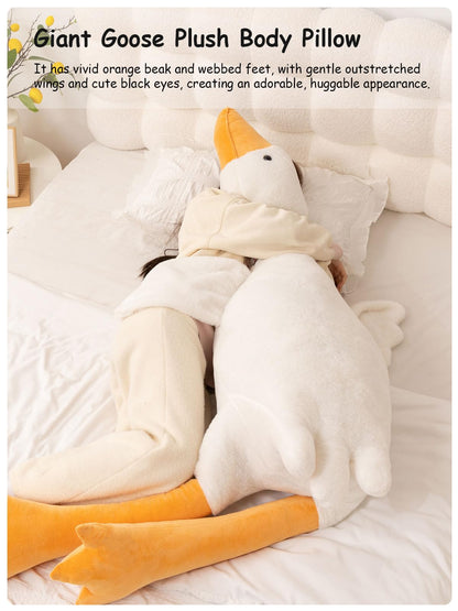 FIAEUGZKM Giant White Goose Plush Pillow, 74.8" Jumbo Fluffy Stuffed Animal Goose Hugging Body Pillow, Extra Large Soft Cuddly Plushy Birthday Gift Toy for Girls Kids Teens Adults, 6.23ft/190cm