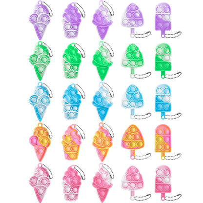 25Pcs Mini Ice Cream Pop Keychain Fidget Toys, Ice Cream Party Favors Supplies, Silicone Mini Pop Toys Birthday for Kids Anxiety Stress Reliever for Adults