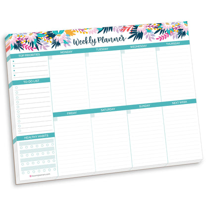 bloom daily planners Horizontal Weekly Tear-Off To Do List Planning Pad - Undated Notepad Organizer & Healthy Habit Tracker - 8.5” x 11” - Floral