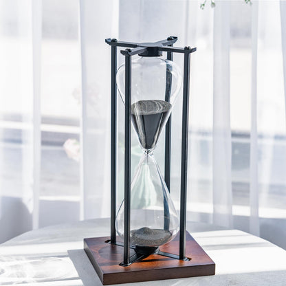 Large Black Iron Craft Hourglass Timer 60 Minutes,Modern Hour Glass Timers Gift for Men & Women, Sand Timer for Kitchen Home Office Desk Deco (Black)
