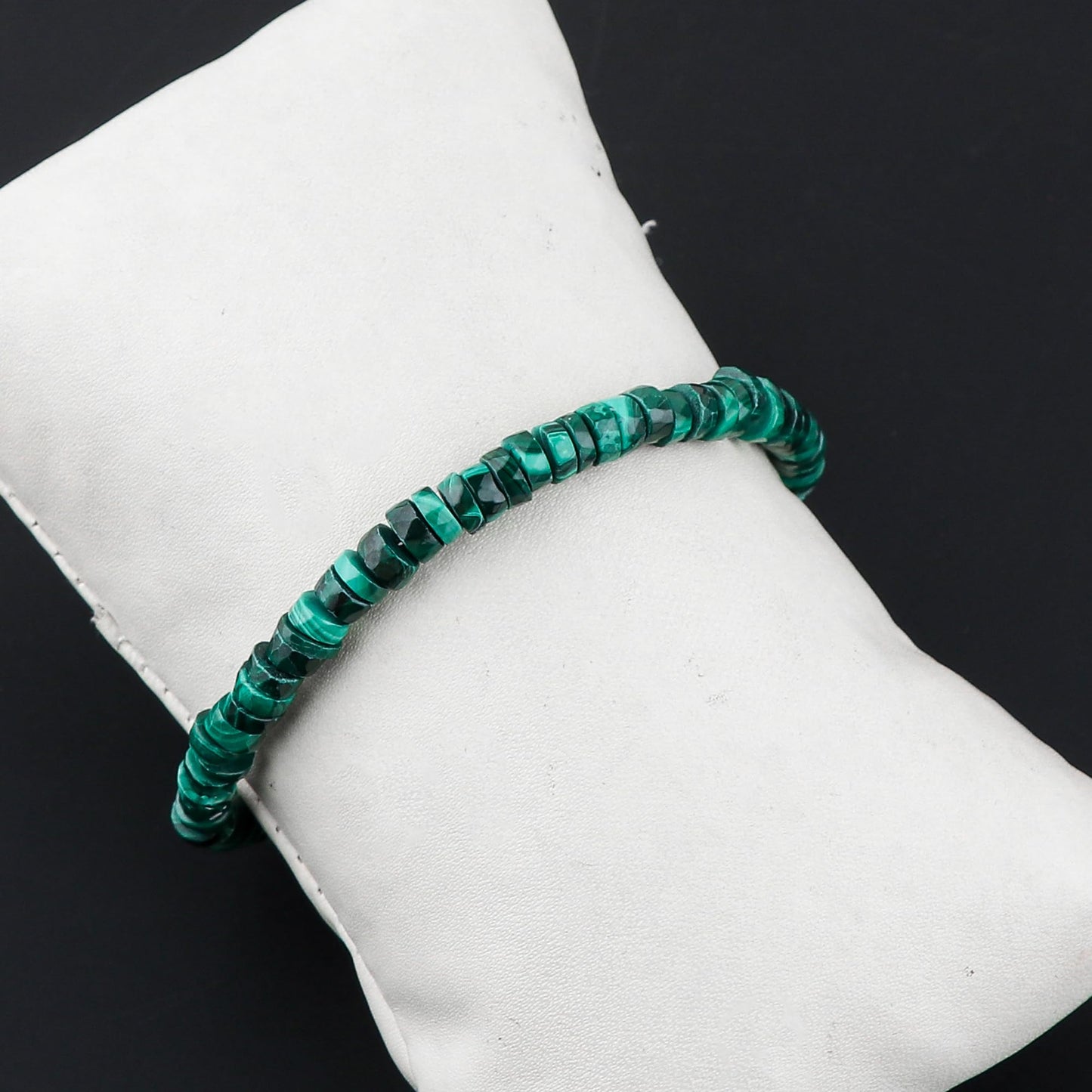 CRYSTALIS Natural Green Malachite Beaded Bracelet, Facet Wheels, Elegant Beads Crystal, Chakra Bracelet, Healing Bracelet, Gemstone Jewelry, 925 Sterling Silver 8 inch