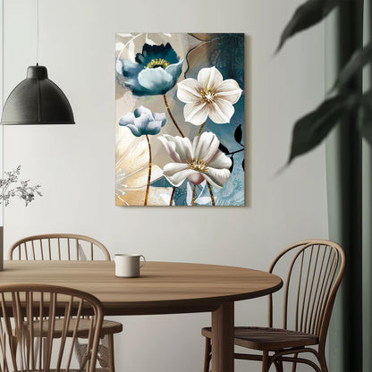 SERIMINO 3 Piece Lotus Flower Canvas Wall Art for Living Room, Blue Floral Picture Wall Decor for Dining Room Bedroom, Art Print Painting for Home Decorations 12"X16"