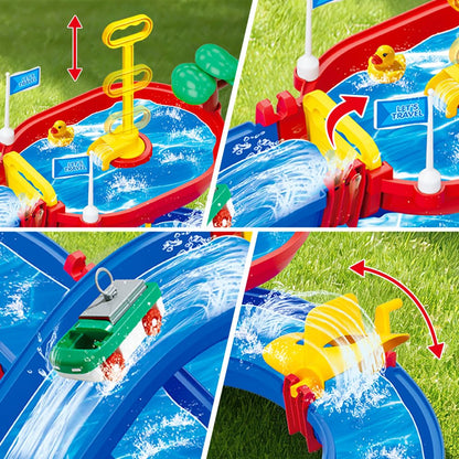 VATOS 2-Tier Outdoor Water Table Toys for Kids, 61PCS DIY Summer Waterways Playset with Pump, Toddler Water Park Toys for Pool Backyard Beach, Sensory Activity Fun Toy Gift for Boys Girls 3-5 4-8