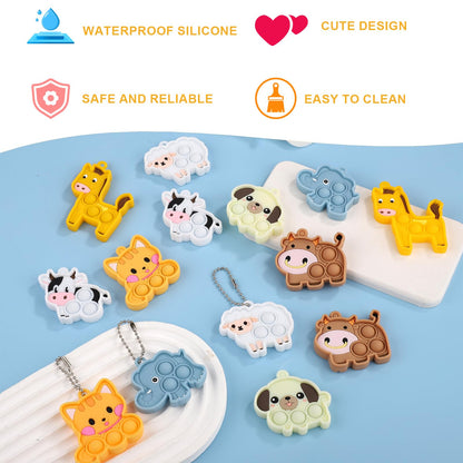 14pcs Animal Pop Fidget Toys Party Favors, Silicone Animal Fidget Sensory Toys Soft Keychain Bubble Popping Toy Packs for Treasure Box Toys Gift Bag Fillers Kids Prize Treasure Box