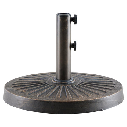 DUMOS 30LBS Heavy-Duty Outdoor Umbrella Base, Weather-Resistant Resin Patio Umbrella Stand, Rust-Proof Coated Umbrella Holder for Garden/Pool/Backyard, 2 Securing Knobs, 2 Pole Adapters, Bronze