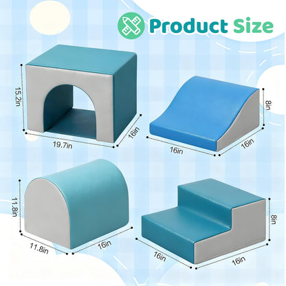 Sumbababy Foam Climbing Blocks for Toddlers: with a Tunnel - 4 PCS Foam Blocks - Kids Indoor Climbers Play Structures Play Gym Soft Climber with Slide and Stair Soft Playground Green