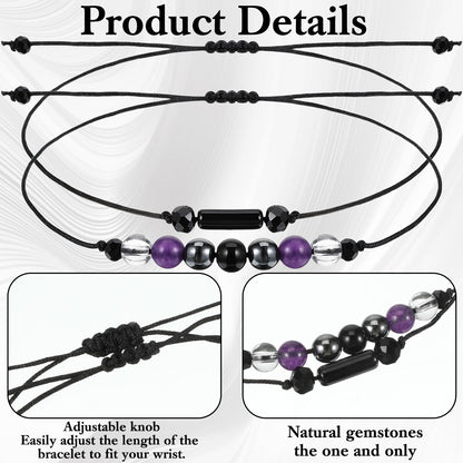 Aeaocvo 2PCS Black Tourmaline Bracelet and Black Obsidian Bracelet, Double Protection Bracelets Couples Friendship Bracelets for Women Men