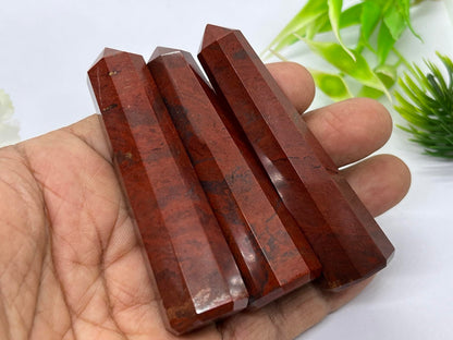 WholesaleGemShop 3 Inch (70 mm) Gemstones Red Jasper Obelisk Tower Jumbo Facet Aura Rock Crystal Natural Polished Earth Wand Spirit