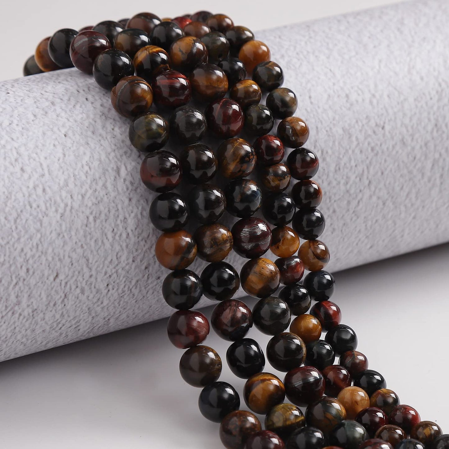 60pcs 6mm Natural Stone Beads Tricolor Tiger Eye Beads Energy Crystal Healing Power Gemstone for Jewelry Making, DIY Bracelet Necklace
