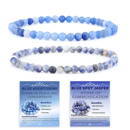 NCB 2-Piece 4mm Natural Crystal Gemstone Stretch Bracelets – ﻿Blue Aventurine, Blue Spot Handmade Reiki Energy Healing Jewelry for Meditation,Yoga, Unisex