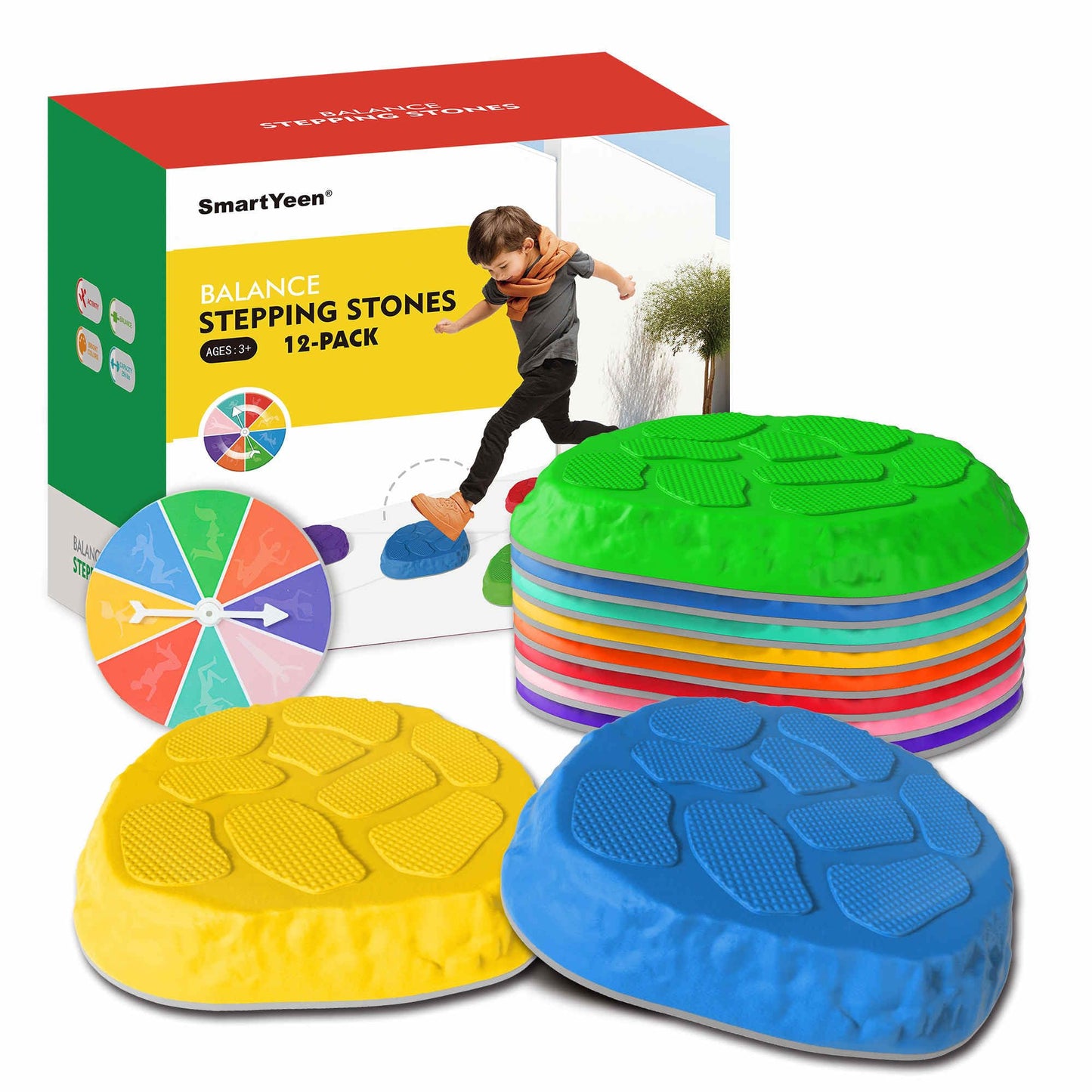 SmartYeen Stepping Stones for kids,8/12 PCS Durable Non-Slip Balance Stones Indoor Outdoor toys for toddlers develope Kids Balance and Coordination Skills