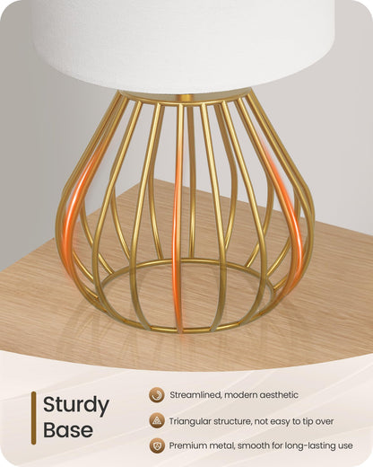 GOEBLESON Gold Table Lamp, Small Gold Bedside Lamp with Metal Base & White Linen Lampshade, Modern Nightstand Lamp, Little Cute Desk Lamp for Bedroom, Living Room, 2700K LED Bulb Included, DCW06TL05
