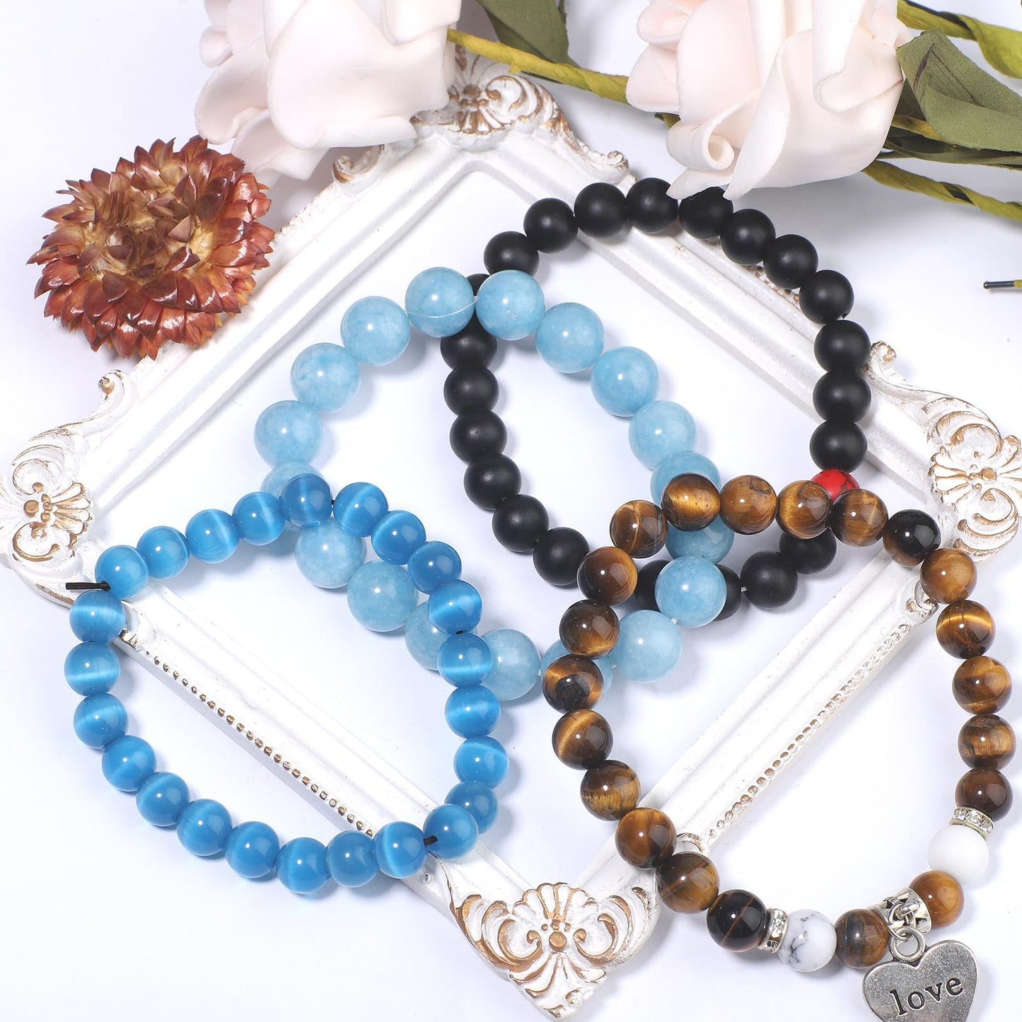 NITOPUPU 100Pcs 8mm Natural Smooth Red Carnelian Striped Agate Beads Round Loose Gemstone Stone Beads for Jewerly Making with Crystal Stretch Cord