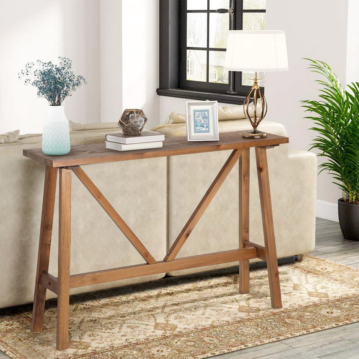 Wnutrees 43" Farmhouse Solid Wood Console Tables, Rustic Hallway Table, Solid Firwood Sofa Table for Entryway, Living Room, Easy Assembly, Natural