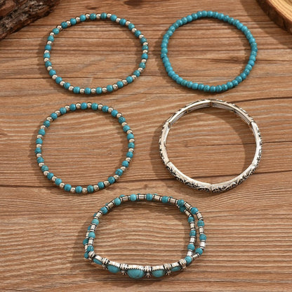 Navirix Western Bracelet for Women,Boho Turquoise Beaded Stackable Elastic Bracelets Set,Vintage Concert Country Cowboy Jewelry Accessories(Oval)