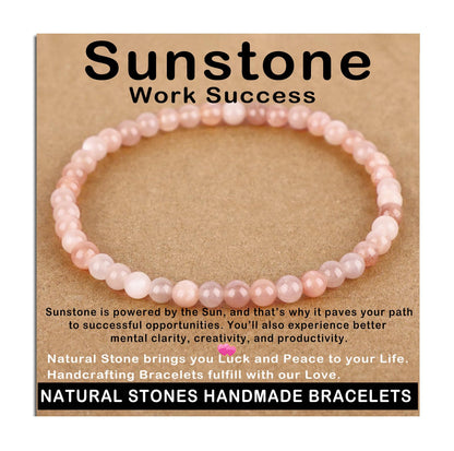 AD Beads Handmade Gemstone Stretch Elastic Bracelet Crystal Healing Reiki Nature's Beauty and Spiritual Essence Unisex (4mm, Sunstone (Work Success))
