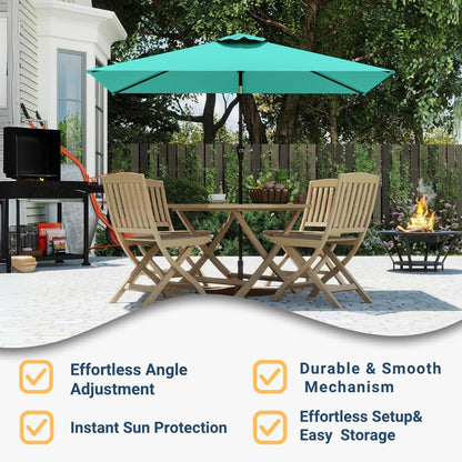 Patio Kingdom 6.5' x 10' Rectangular Patio Umbrella Large Outdoor Market Umbrella w/ UV Protection, Push Button Tilt and Crank Lift, Rectangle Table Umbrella for Garden, Deck, Pool, Patio, Turquoise Blue