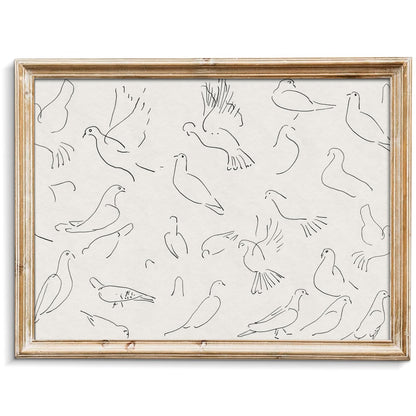 uniro Vintage Animal Drawing Birds Line Art Sketch Pigeon Wall Art Pencil Dove Poster Print Print and Poster Abstract Antique Aesthetic Minimalist Mid Century French Wall Art (8" x 10"-UNFRAMED)