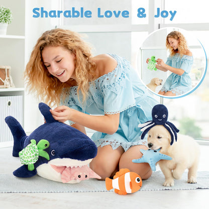 MaoGoLan 6Pcs Soft Shark Stuffed Animals with 5 Sea Animals Inside - Bulk Plush Toys Stuffed Shark Stingray Octopus Turtle Clown Fish Starfish, Kids Party Favors Valentine's Day Gifts Christmas