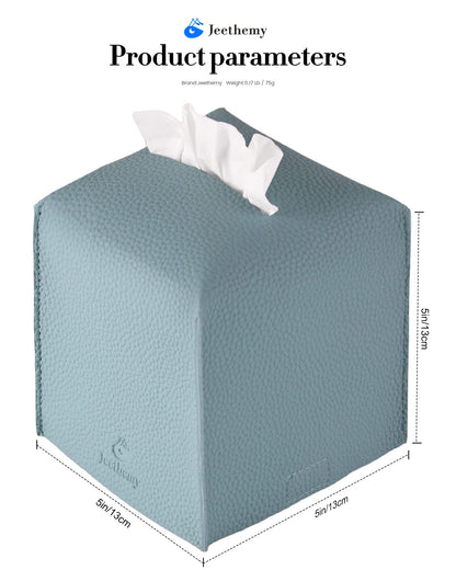 Tissue Box Cover, Jeethemy Square PU Leather Tissue Box Holder, Modern Tissue Case Facial Paper Organizer Dispenser，5X5X5'',Single Blue