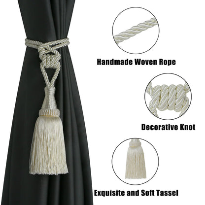 BEL AVENIR Curtain Tiebacks Handmade Holdbacks for Curtains Drape Decorative Tie Backs with Tassels(Cream, 2 Pack)
