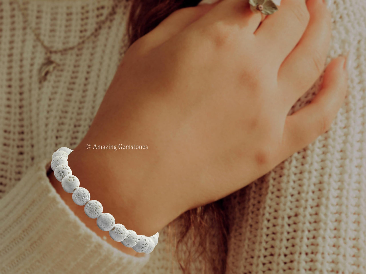 Amazing Gemstone Crystal Bracelet for Women Men's Gifts - Protection Healing Crystal Bracelet - 8mm Gemstone Beaded Stretchable Bracelet Pulseras Para Hombres Mujer Stocking Stuffers Mothers Day Gift (White Lava)