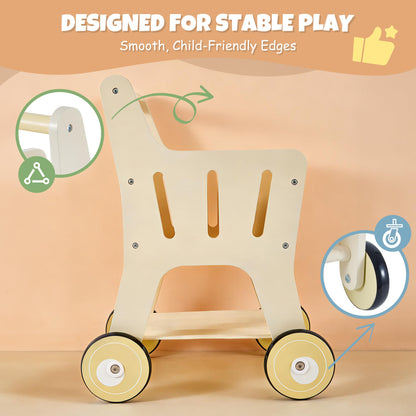 Pithfor Wooden Shopping Cart for Kids, 3 in 1 Wooden Baby Push Walker, Baby Doll Stroller, Toy Shopping Cart for Toddlers 1-3