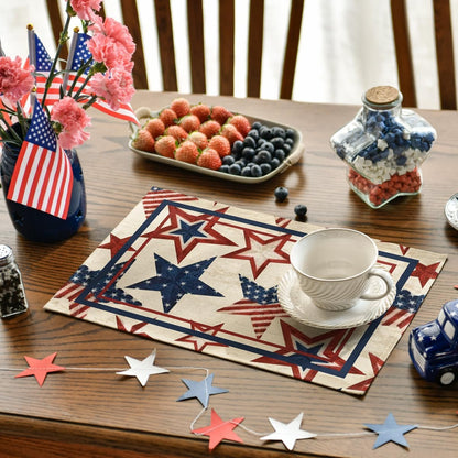 Niviy 250th Anniversary USA Placemats, Retro Stars Stripes Patriotic Placemats Set of 4, 12x18 Inch Memorial Day Independence Day Table Mats for Holiday Party Kitchen Dining Room Decoration