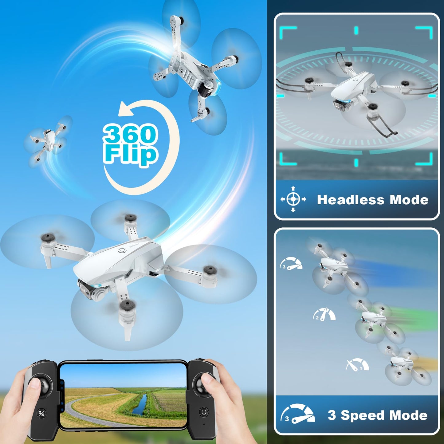 Oddire Drone with Camera - Drones for Adults with 2 Batteries, Carrying Case, 1080P HD Foldable Drone with Stable Hover, Trajectory Flight, Gravity Control, One Key Take Off/Land, 3D Flip, Toys