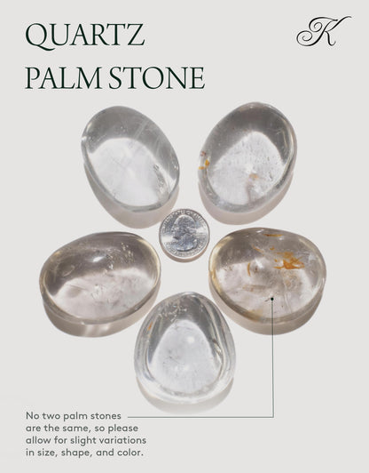 KALIFANO Quartz Palm Stone with Healing & Calming Effects - High Energy Reiki Worry Cuarzo Crystal Used for Soothing Anxiety and Stability (Information Card Included)