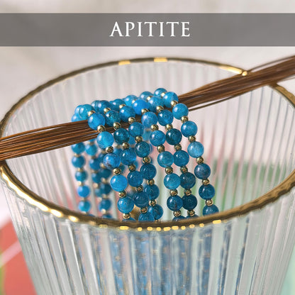 Morchic 3mm Blue Apatite Natural Gemstone Beaded Bracelet for Women, Dainty Charm Tiny Jewelry, Adjustable 7.1-8.6", Ideal Birthday Holiday Gift