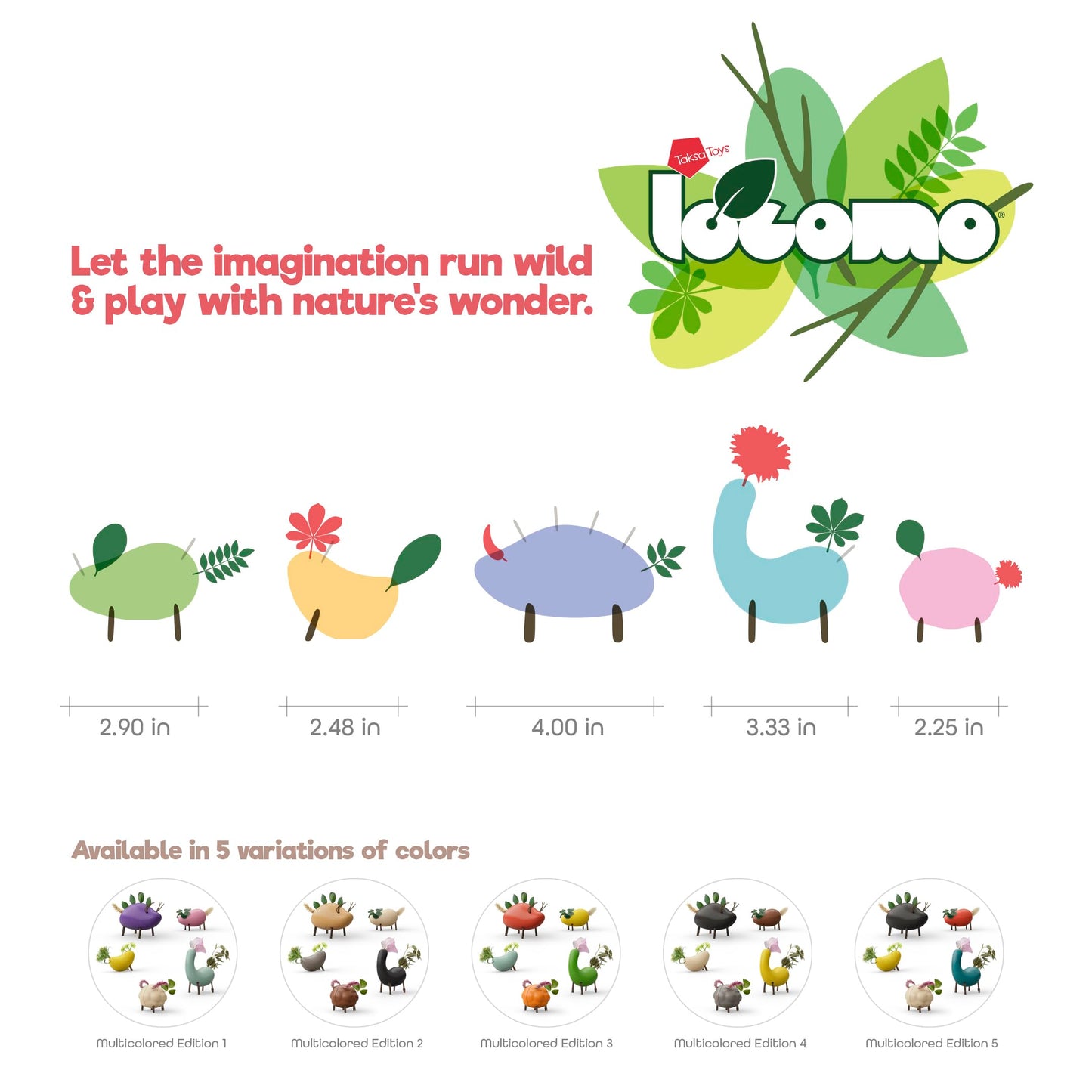 Taksa Toys Locomo Friends II Waldorf Educational Outdoor Play Figures, Montessori Wooden Animal Toys for Kids 3 4 5 6 7+, Open-Ended Learning & Creativity, Nature Eco Toys, Gifts (Set of 5)